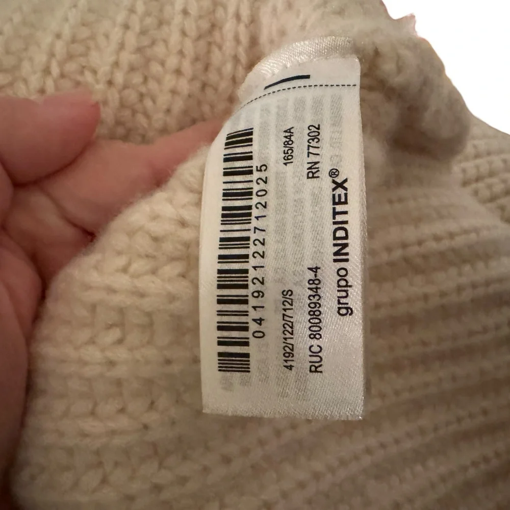 Zara Asymmetrical Soft Beige Ribbed Sweater Wool Blend - Picture 12 of 16